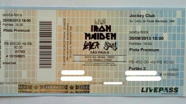 Ingresso Iron Maiden + Ghost + Slayer VENDIDO